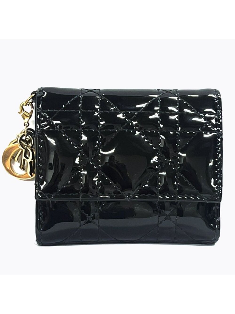 Dior Trifold Wallet Compact Black Patent Leather